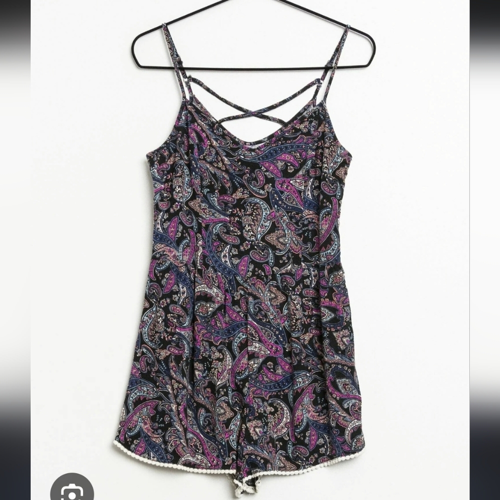 Hollister Navy and Pink Paisley Strappy Romper